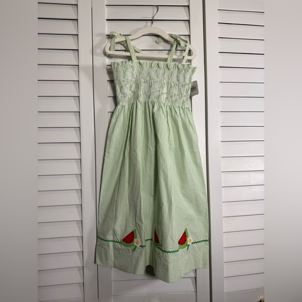 NWT Betti Terrell Green Striped Girls Dress with Watermelon Design Size 6